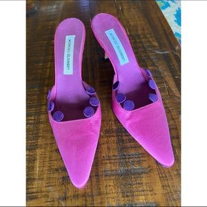 Manolo Blahnik Satin Mules with Velvet Accents 8.5